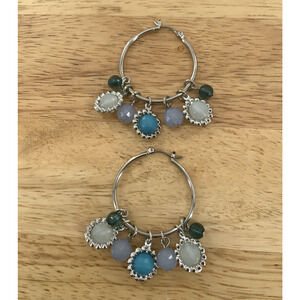 Multiple Color Stones Dangle Hoop Boho Beaded Fashion Statement Earrings NEW